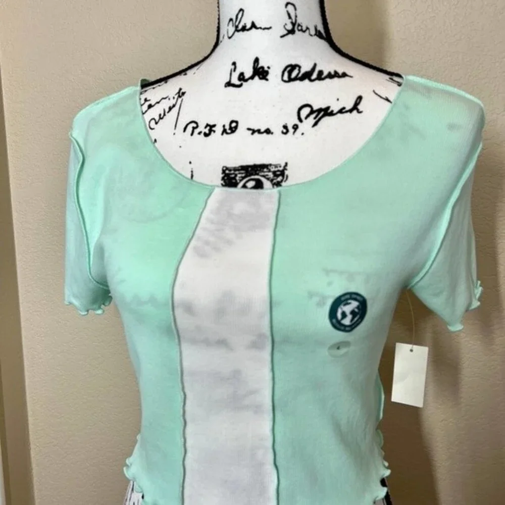 Aeropostale mint green  crop top lettuce hem baby tee top size L streetwear - Picture 6 of 16